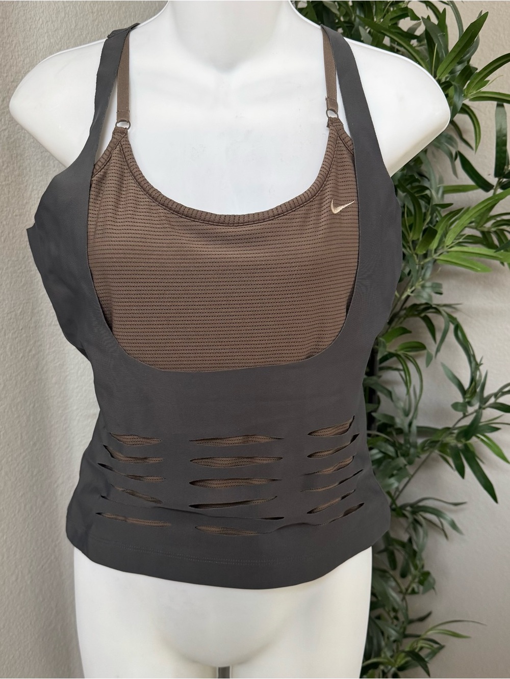 Nike Brown & Charcoal Layered Cutout Athletic Tank